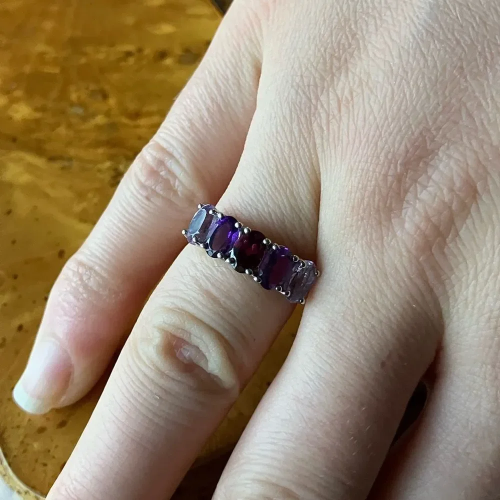 Natural Garnet Amethyst Sterling Silver Ring Size 5.75